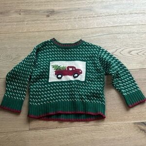 Hartstrings green knit boys sweater Christmas holiday truck 3T